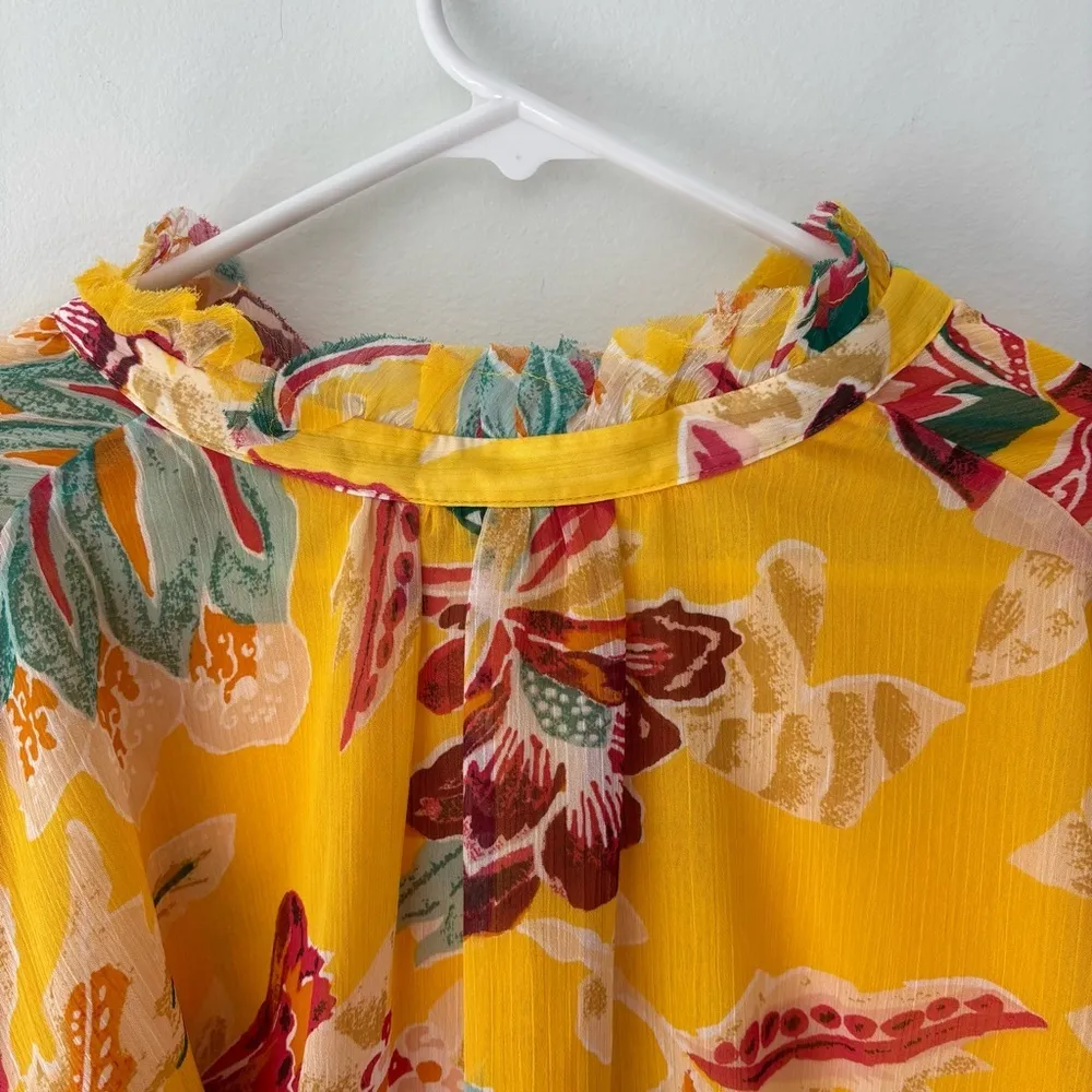 Pilcro Anthropologie Tavi Blouse Button Front Yellow Tropical Floral Flowy - Image 13