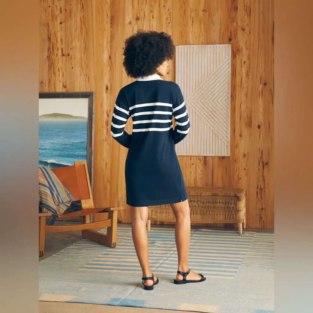 Faherty Navy Striped Rugby Jersey‎ Long Sleeve Henley Dress Nautical Size XL - Image 10