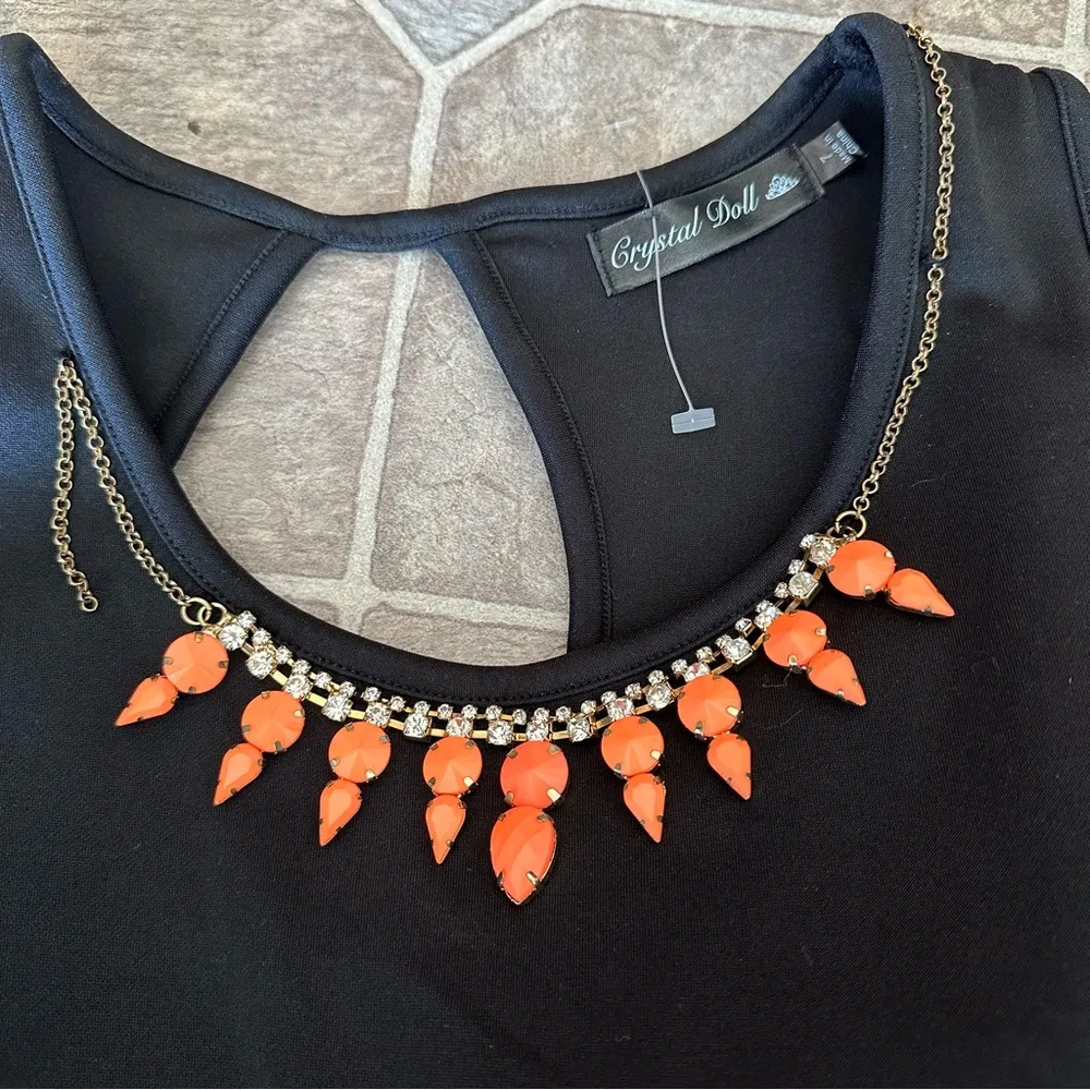 NWOT Crystal Doll Striped Junior Dress Neon Coral Pink/Black Church, Dance, - Image 5