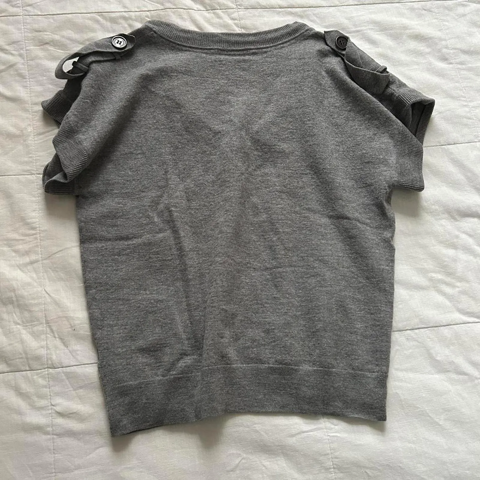 Grey Burberry V-neck boxy sweater vest top with shoulder epaulette details - Image 5