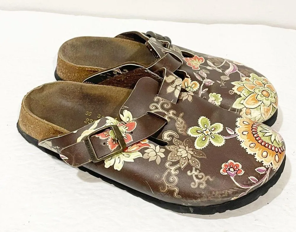 Papillio By Birkenstocks Boston Womens Size 5 Mules Floral brown clogs - Image 4