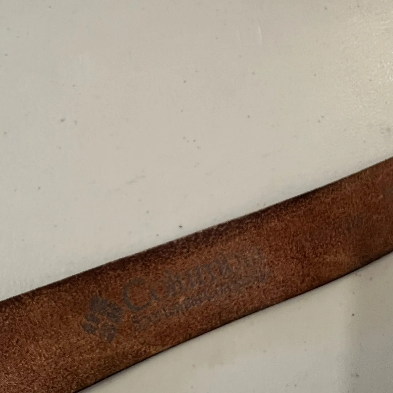 Columbia Vintage 90s Tan Genuine Leather Floral Embossed Brass Belt Size XL - Image 10