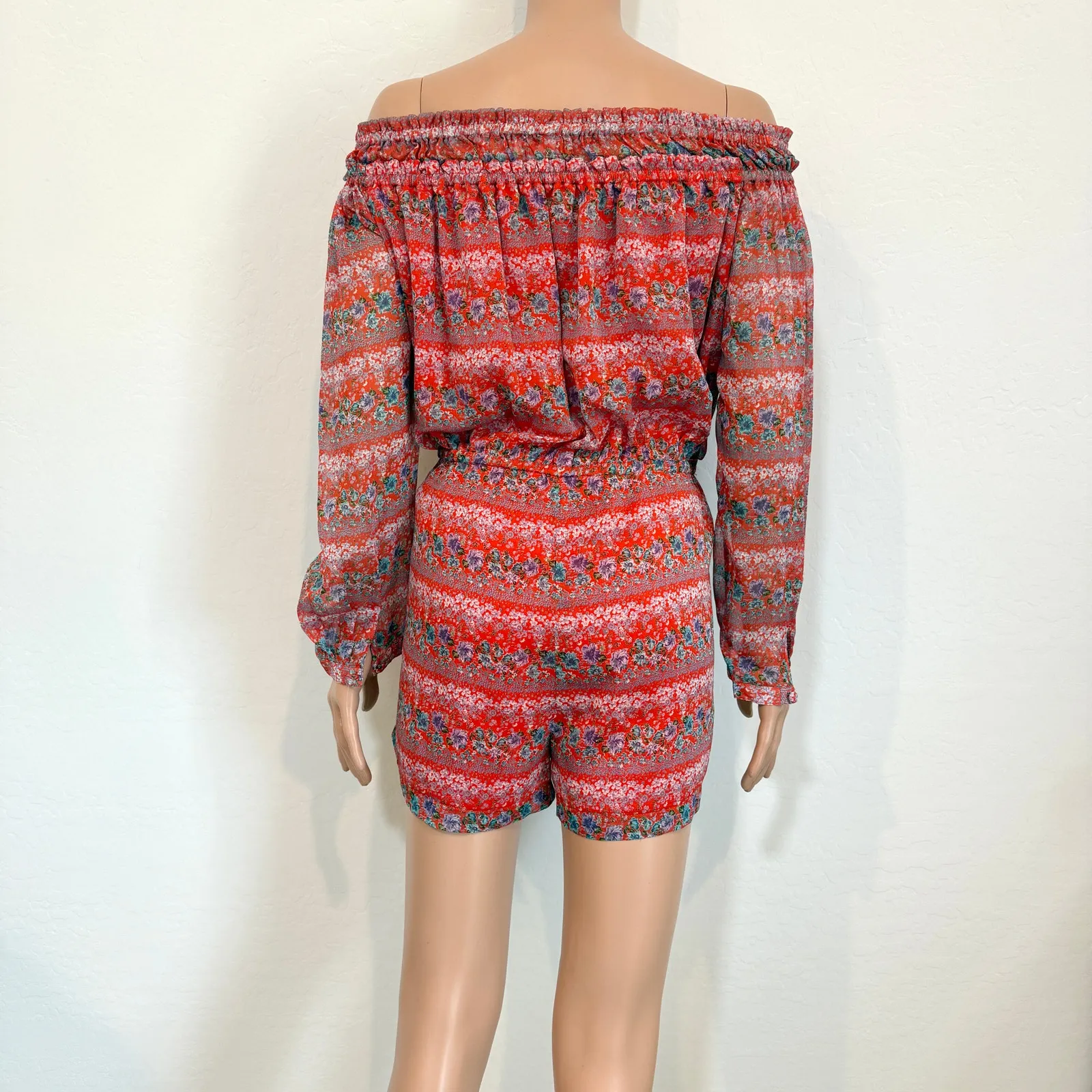 Barneys New York small floral Plisse off the shoulder romper SH 2606 - Image 12