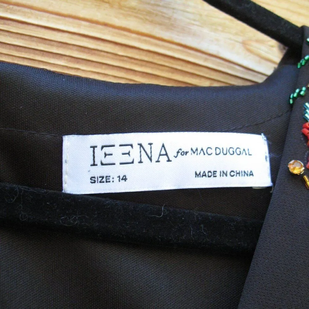 NWT Mac Duggal  Beaded Cap Sleeve V Neck Gown Dress Black 14 - Image 12