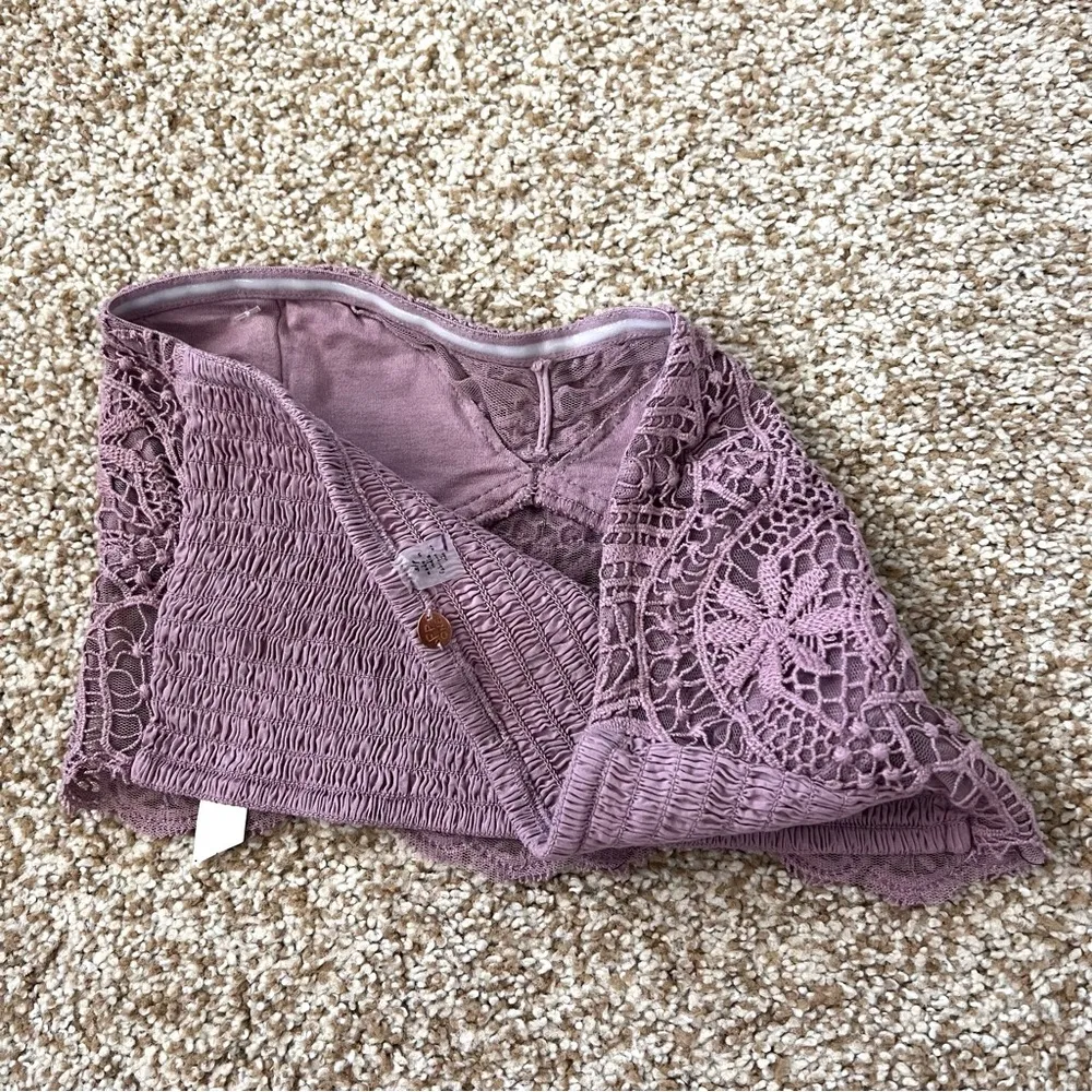 NWOT Free People One Lumi Purple Crochet Lace Smocked Bandeau in Dusty Purple S - Image 10