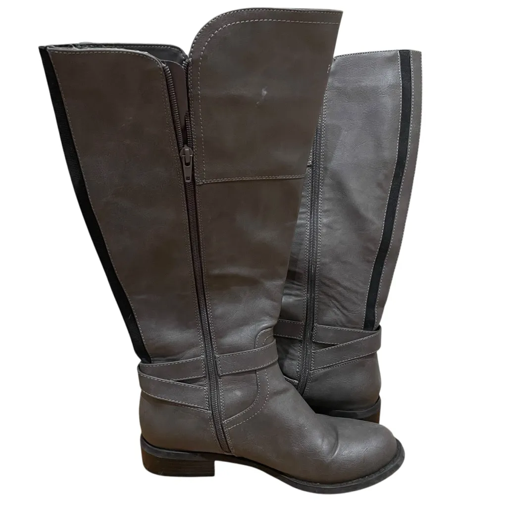 G By Guess Riding Boots Gray Women Size 9 Tall Knee High Buckle Strap Zip Boots - Image 6