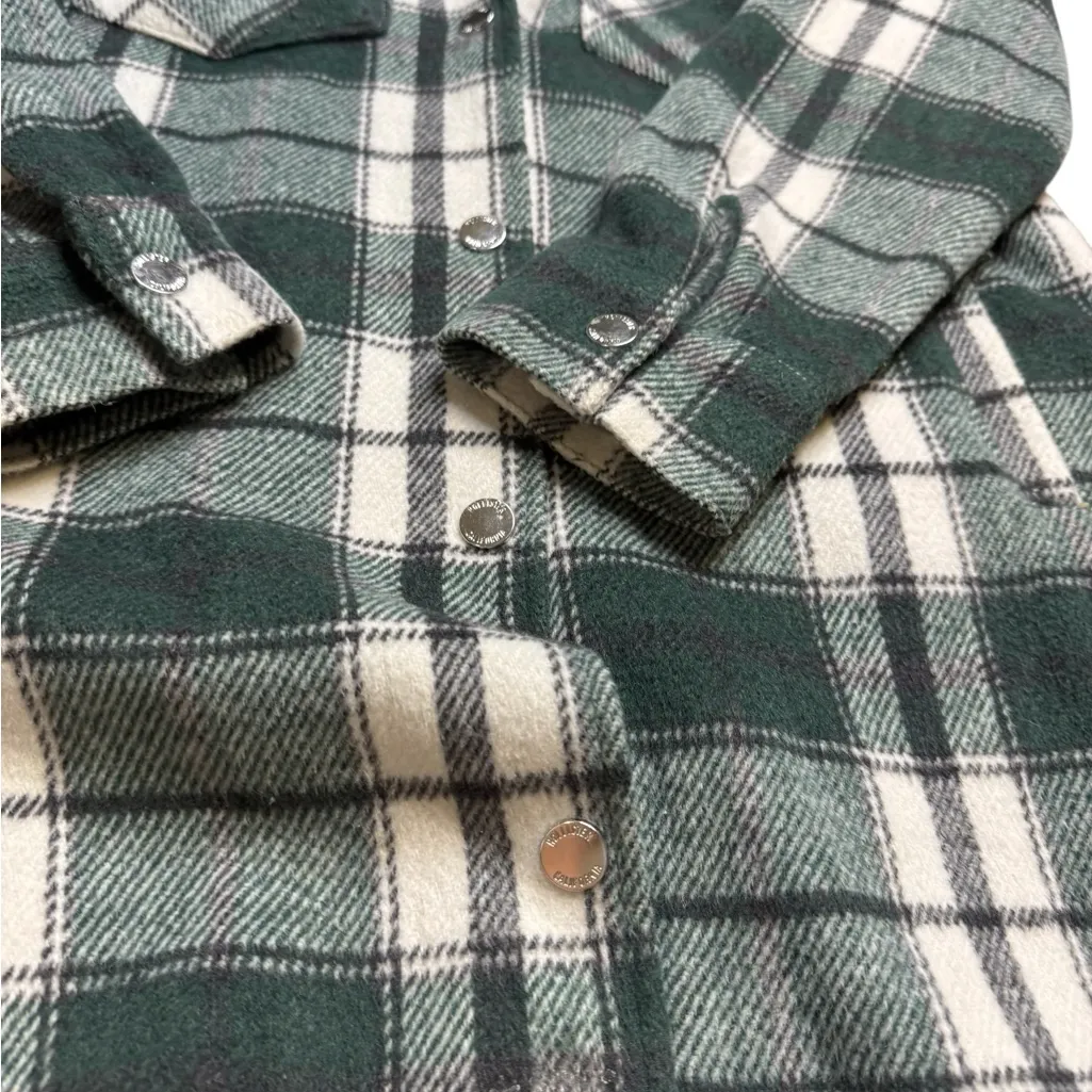 Hollister Womens XS Shacket Heavy Flannel Shirt Jacket Long Coat Green White - Image 4