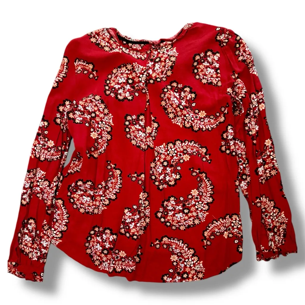 NWOT St John’s Bay Women’s Red Paisley Peasant Boho Floral Top Size M Size M - Image 2