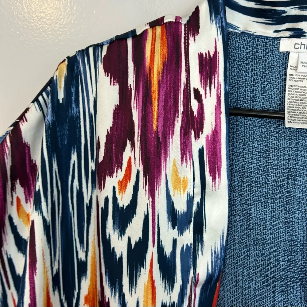NWT Chico's Prized Ikat Drama Kimono Covering Ruana Kimono Midevil Blue L/XL - Image 4