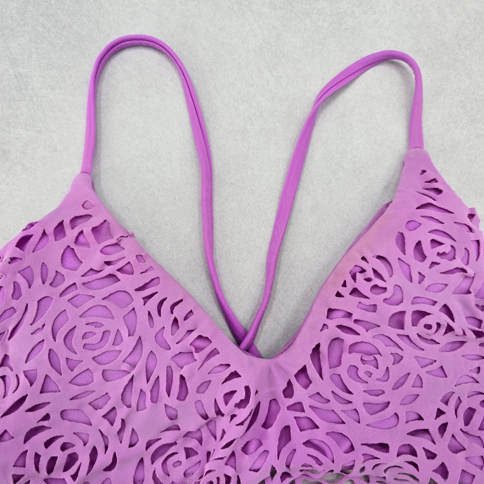 Xhilaration Purple Boho Crisscross Cutout Floral Bikini Bra Swim Top S Small - Image 3