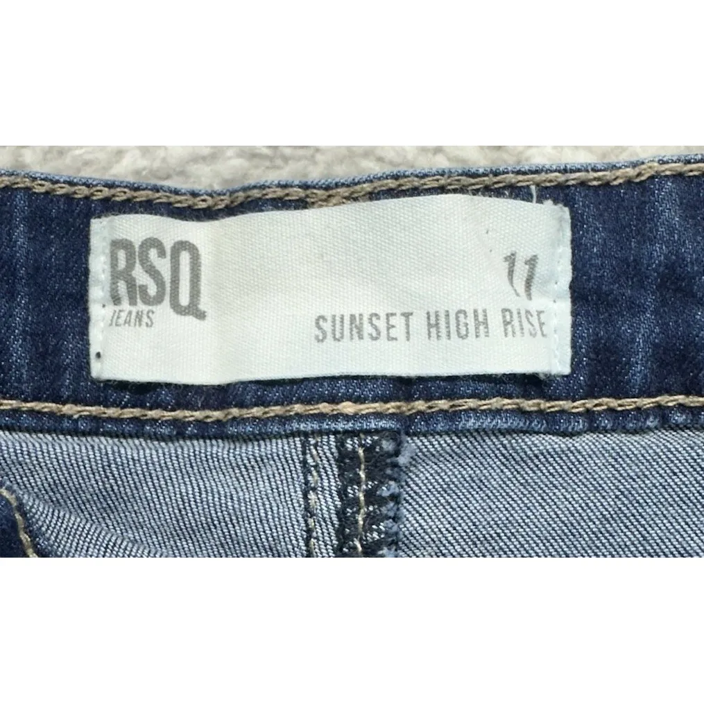 RSQ Jeans Shorts Blue Denim Distressed Cuffed Jean Soho Boyfriend‎ Size 11 - Image 3