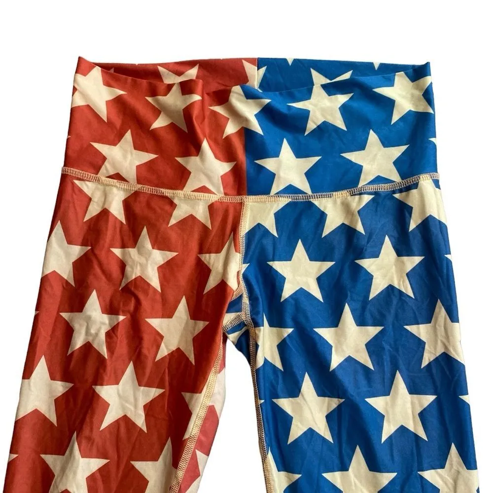 Teeki Womens Size L Star Power Hot Pants Leggings USA Stars Stripes Flag America - Image 3