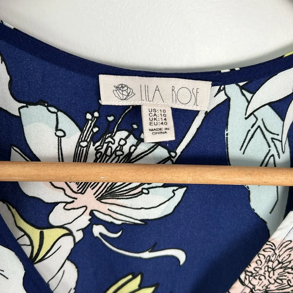 Lila Rose|Blue Floral Cold Shoulder Crossover Romper sz 10 Blue - Image 5