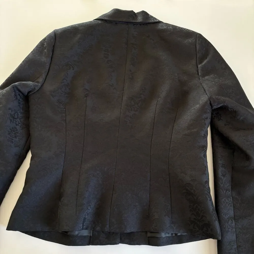 Nine West Black Floral Jacquard Button Down Blazer Jacket Size 10 - Image 8