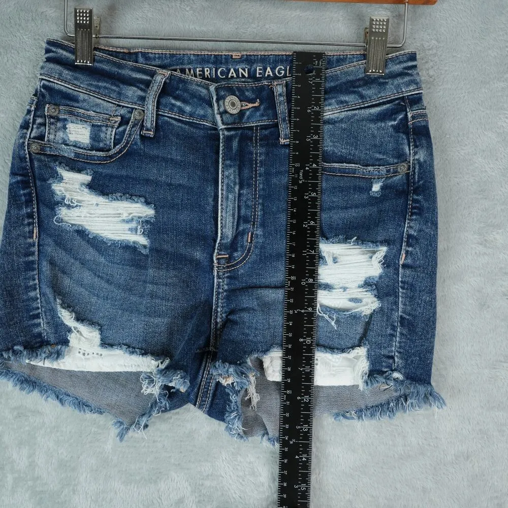 American Eagle Shorts Womens 2 High V Rise Shortie Next Level Stretch Distressed Blue - Image 8