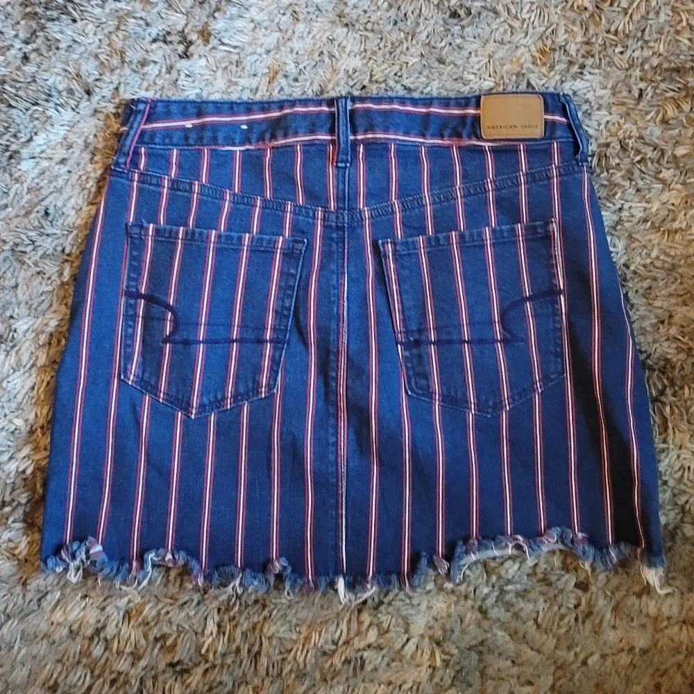 American Eagle AEO Super Stretch Blue High Rise Red White Mini Skirt 8 - Image 8