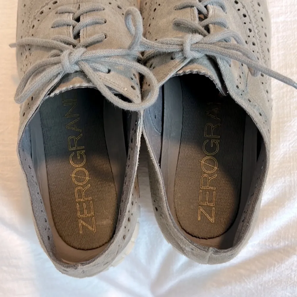 Cole Haan ZeroGrand Oxford Sneaker Sole Wingtip Gray Suede Perforated Size 7 - Image 8