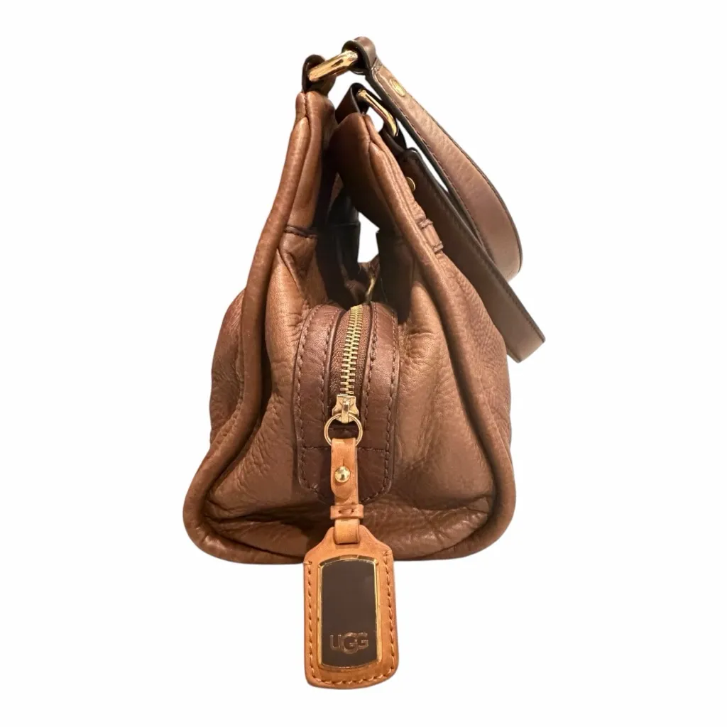 UGG Brown Pebbled Leather Shoulder Bag Gold Hardware Zip Top - Image 13
