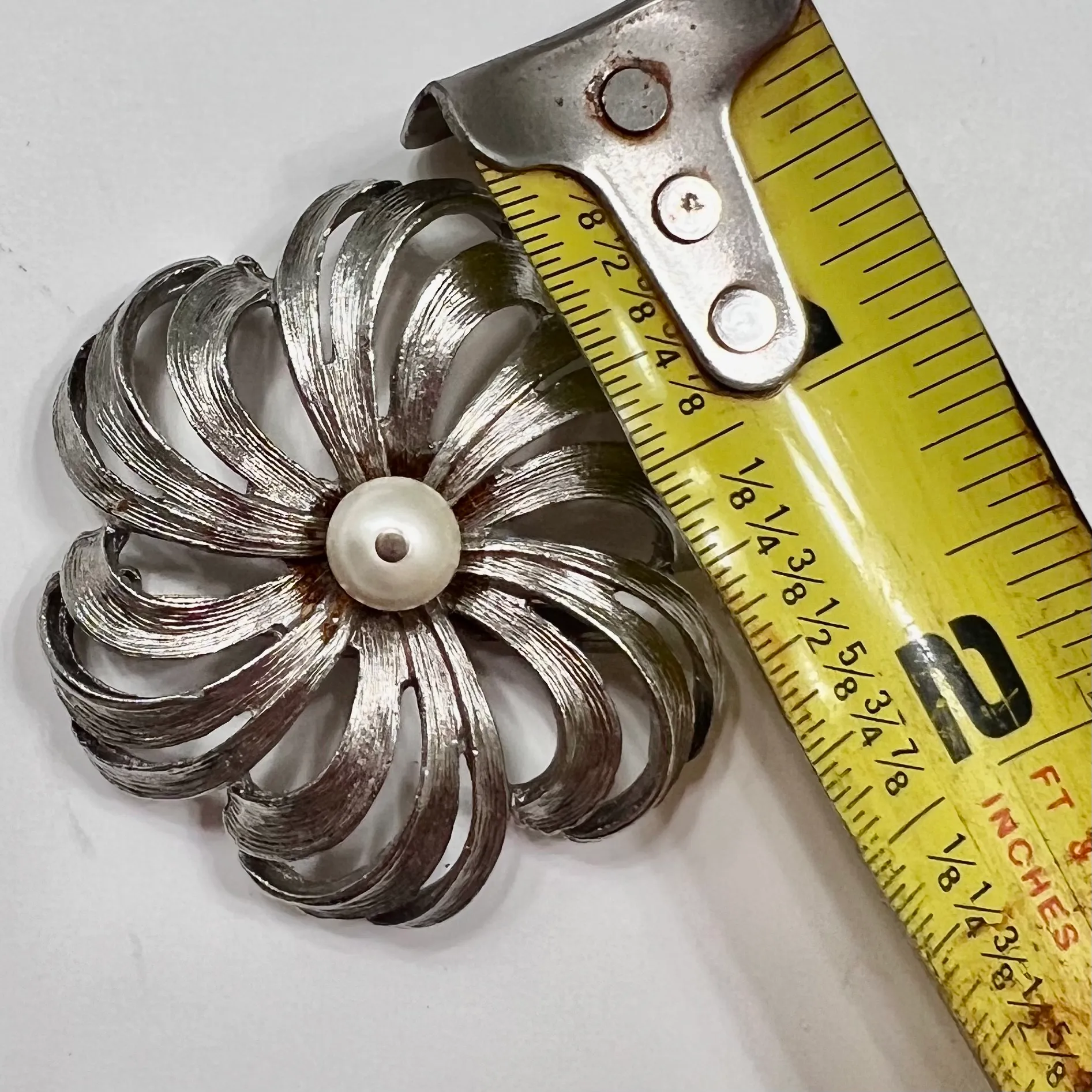 Vintage Signed  Silver Swirl Floral Firework Brooch Pin - Image 4