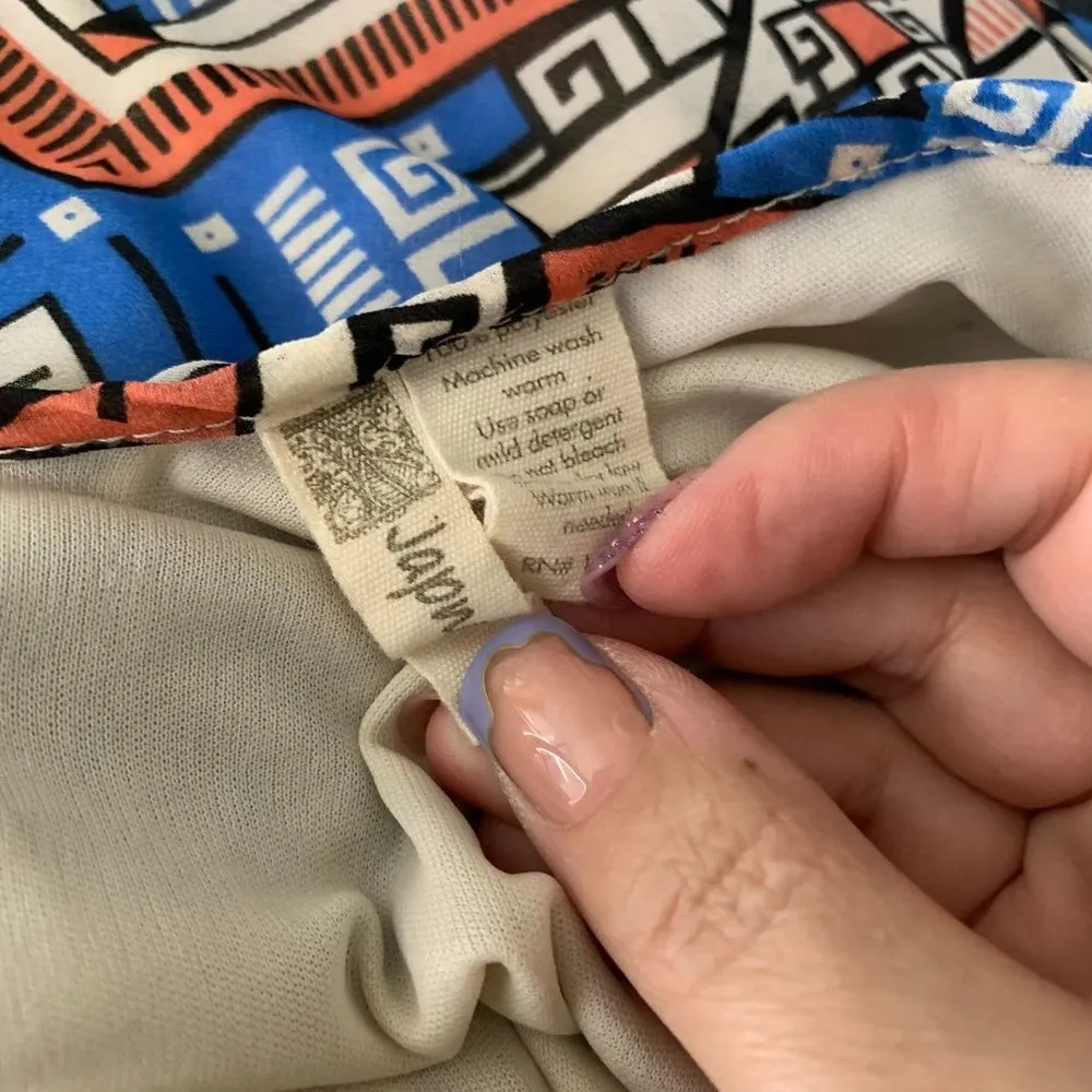 Japna Sleeveless Handkerchief Dress S Cream Geometric Lined Adjustable Straps - Image 7