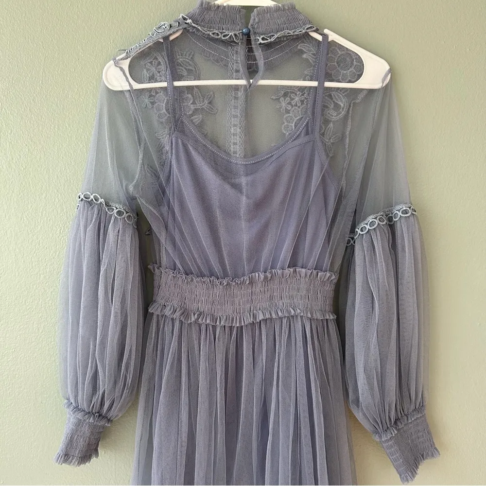 Victorian Style Blue Lace Dress Women’s Medium - Image 3