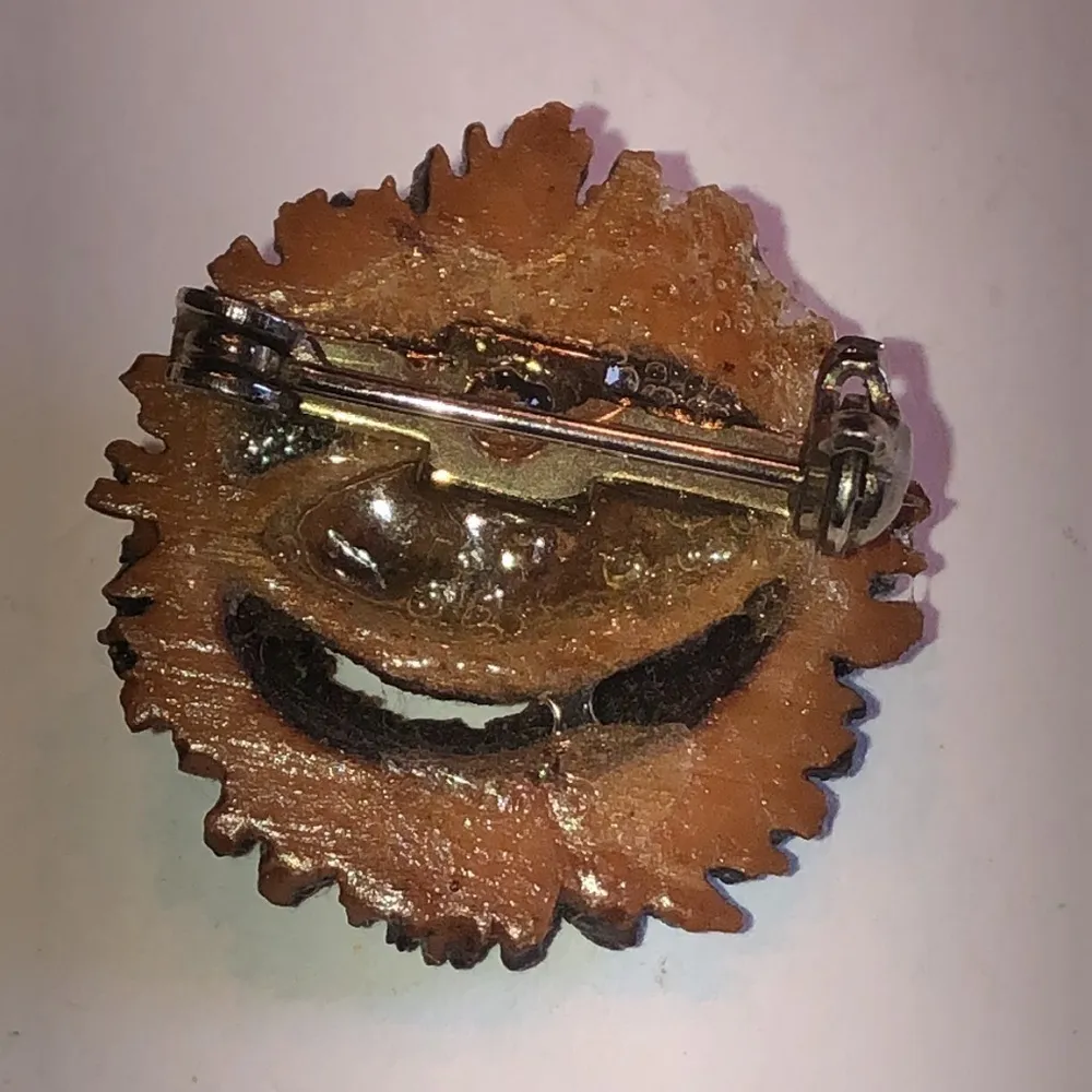 Vintage Walnut Slice Unique Brooch Shoulder Or Hat Pin Brown - Image 5