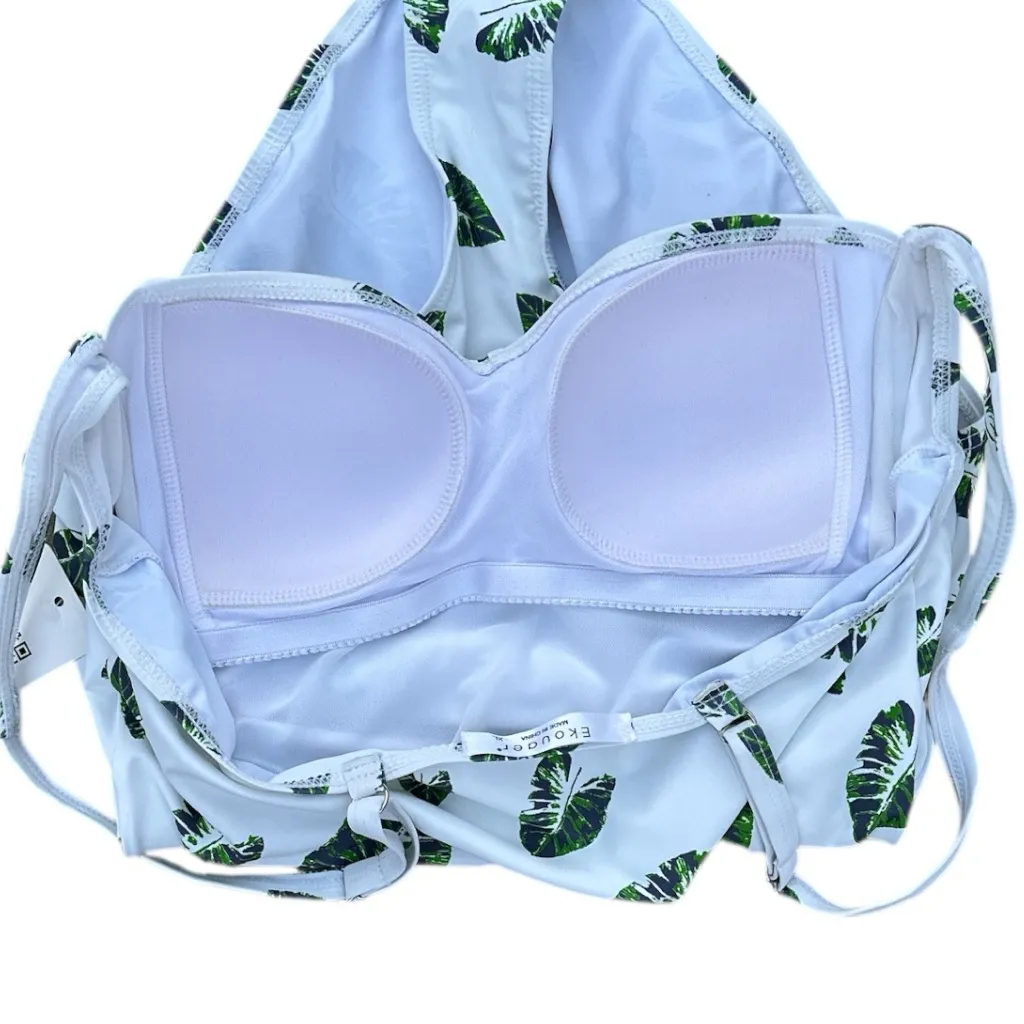 Ekouaer One Piece Swimsuit XL Tropical Palm Ruched Tummy Control NWT - Image 7