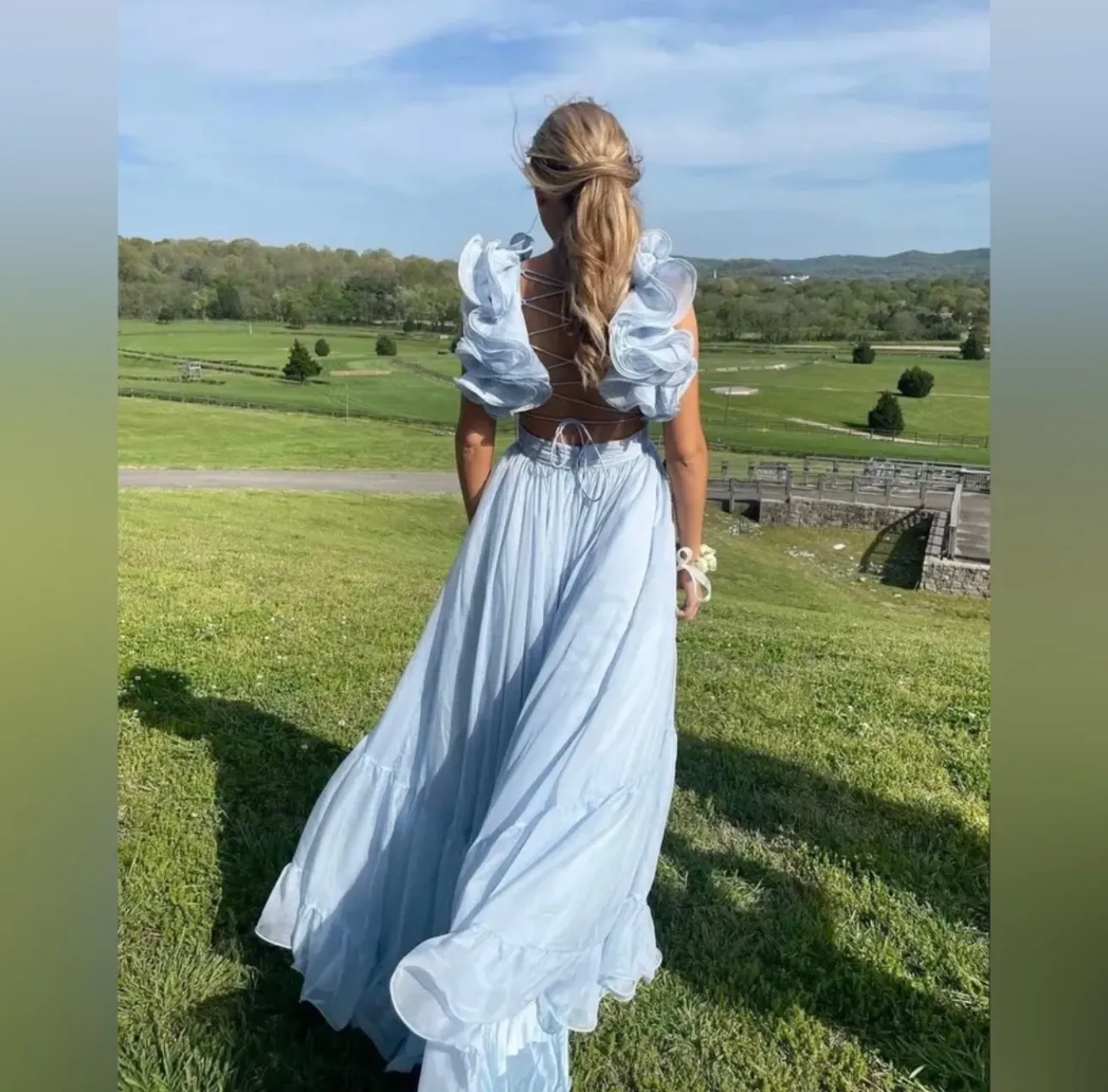 Ruffle Tiered Cut Out Blue Gown 6 - Image 2