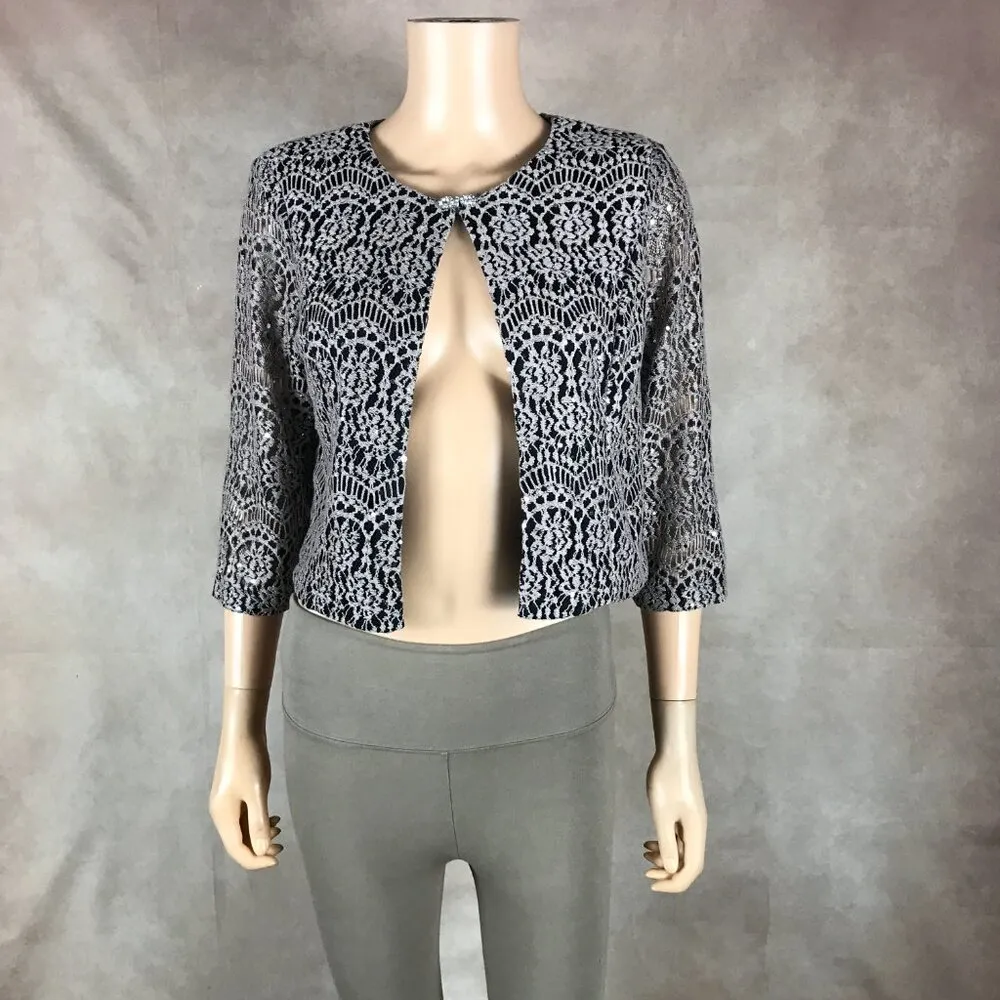 JESSICA HOWARD Tan/Black Lace Shrug Cardigan, 12P - Image 13