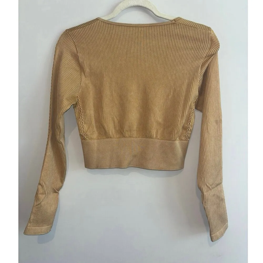 NWT OFFLINE By Aerie Seamless Cable Square Neck T-Shirt Yellow/Gold Size Large - Image 5