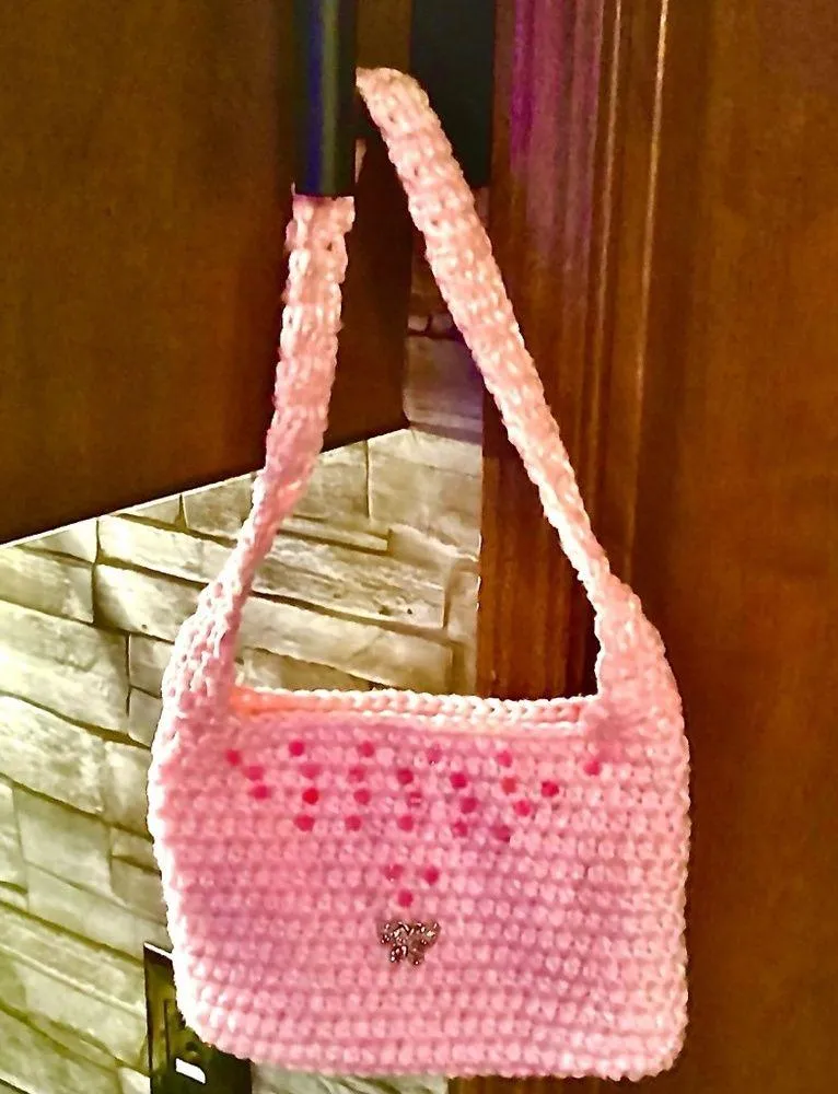 Pretty Pink Small Hand Held Crochet Bag - Image 2