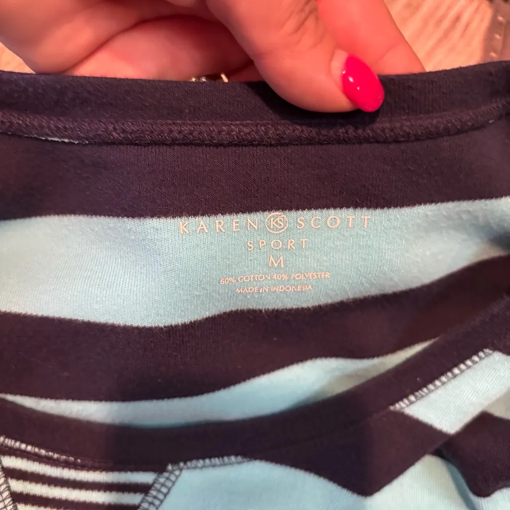 Karen‎ Scott Long Sleeve Top with Blue Stripes size medium cotton blend - Image 4