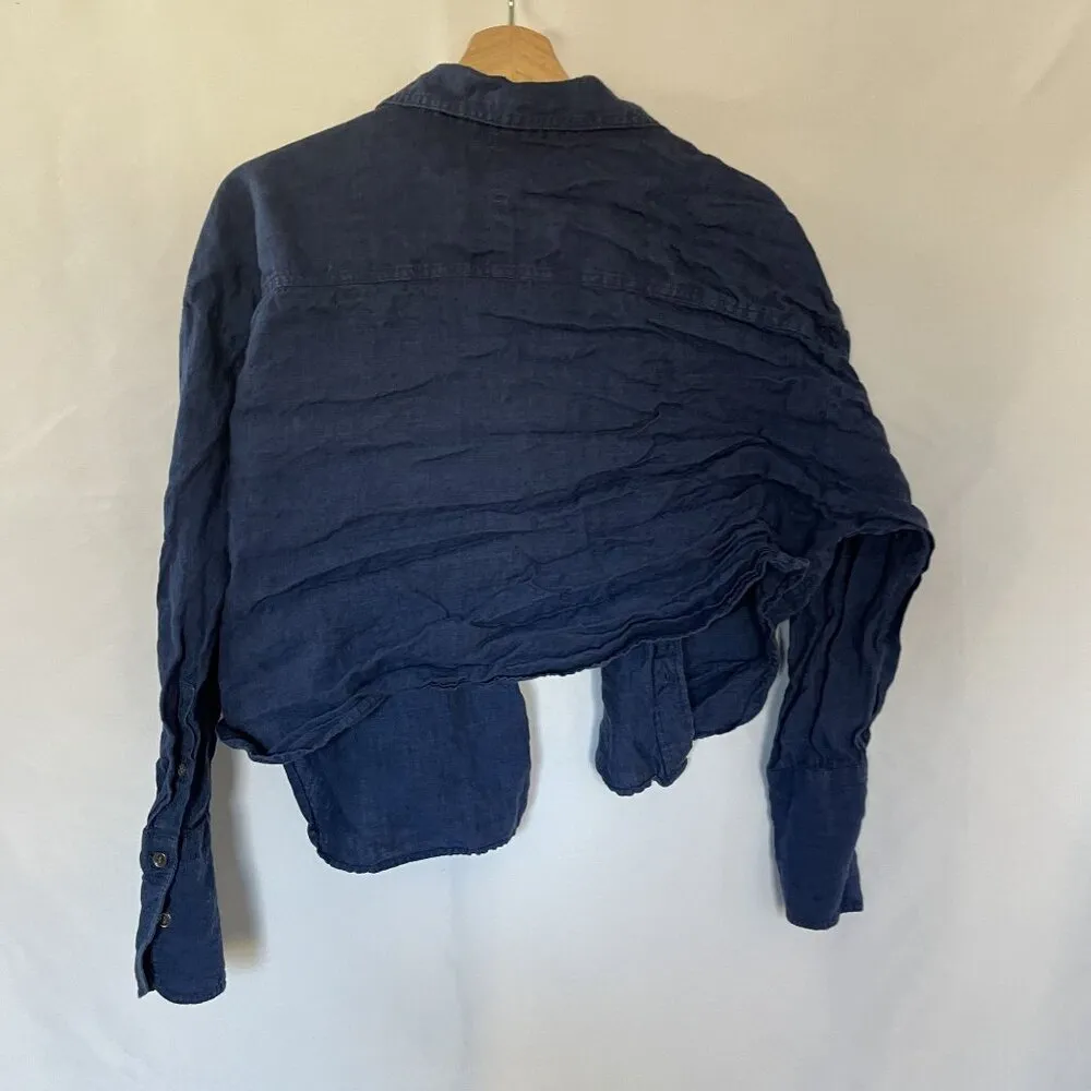 Banana Republic linen dark blue button down long sleeved shirt women's size L - Image 8