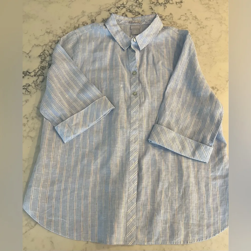 Chicos 100% Linen Shirt Size 3 XL Striped Button Down 3/4 Sleeve No Iron - Image 8