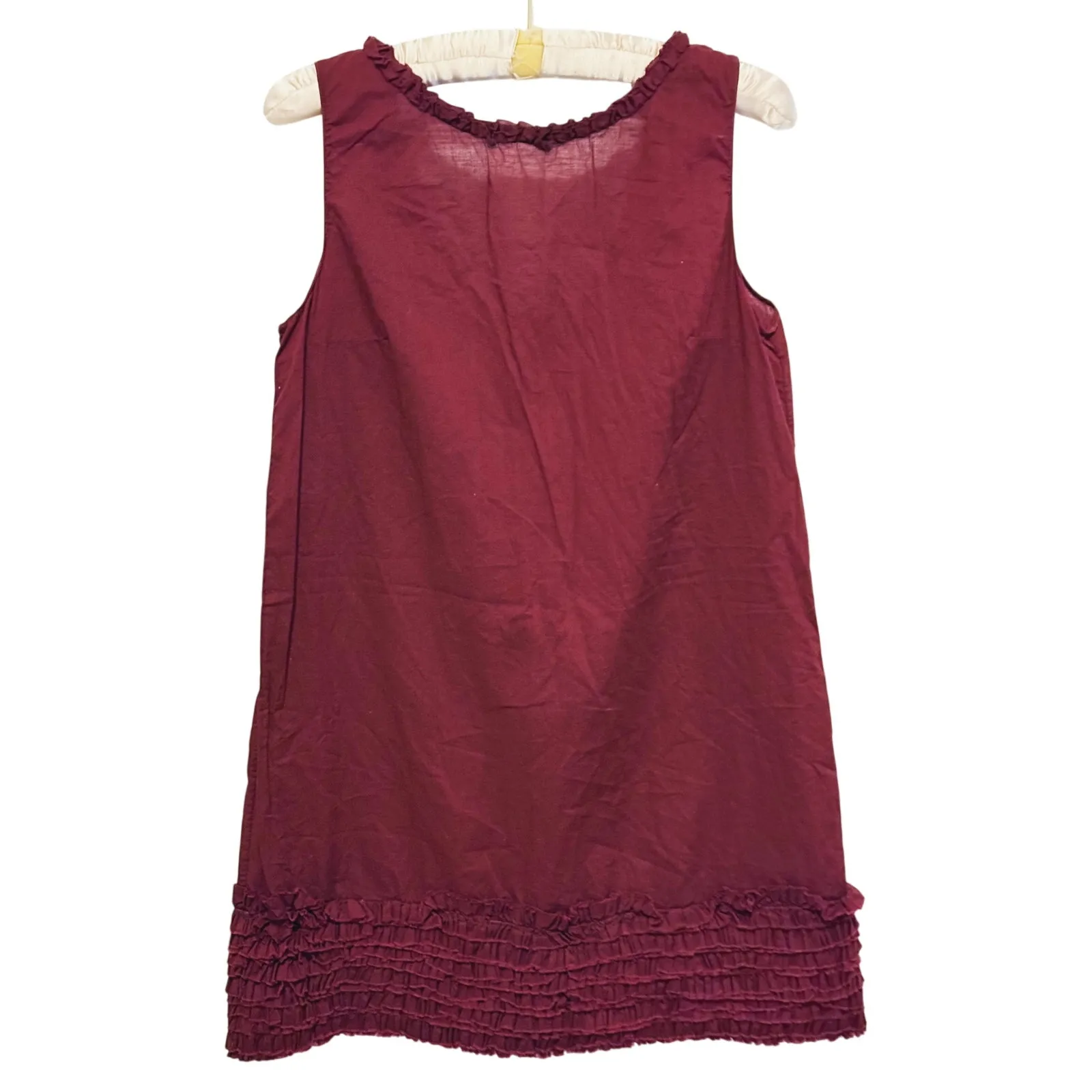 Marni Quiet Luxury Ruffle Hem Cotton Mini Dress Burgundy Designer Minimalist Red - Image 3