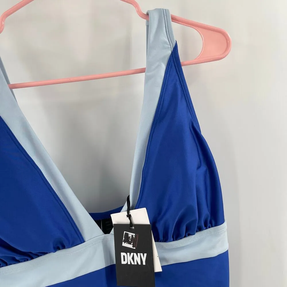 DKNY Lapis Swimsuit Size 16 Plunge Colorblock One Piece Plus Curvy Swim Blue NWT - Image 11