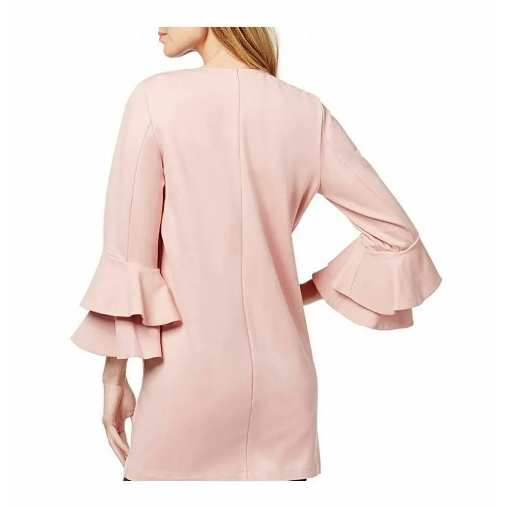 Kensie Pink Small $119 Jacket Ruffled Open Front Pockets Coat - Image 2
