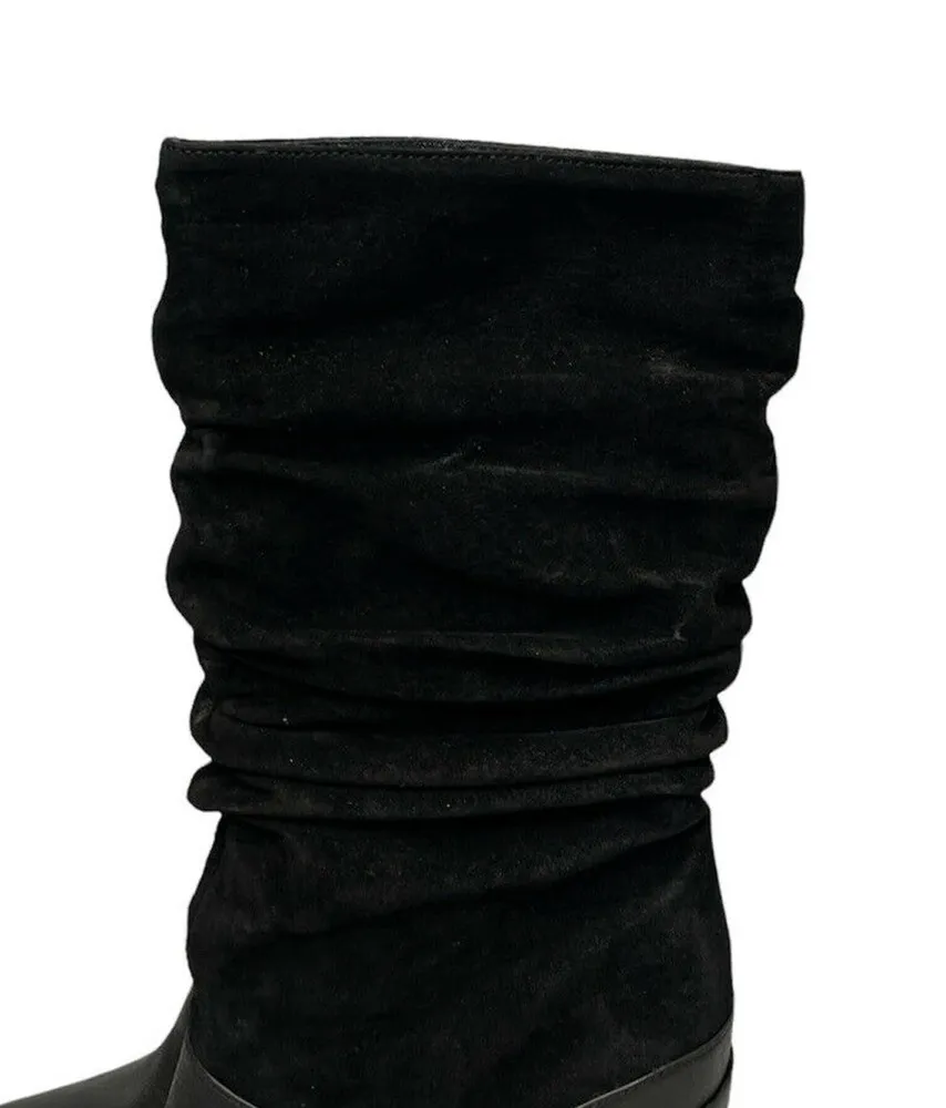 Womens Markon Danielle Black Leather Seude Slouchy Scrunched Round Toe Boots 6.5 - Image 3