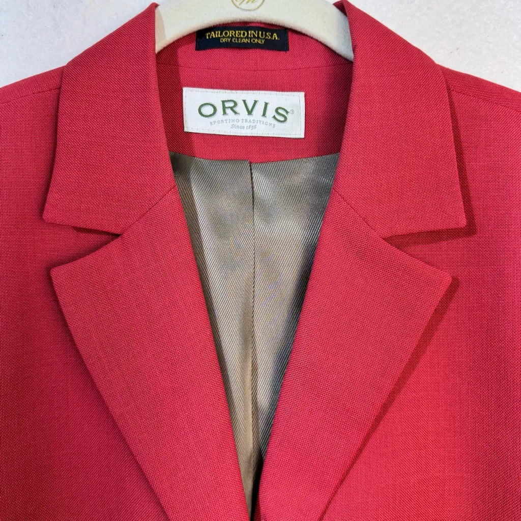 Orvis Red Wool Blend Cropped Classic Office Blazer Jacket Holiday Women Size 12 - Image 5