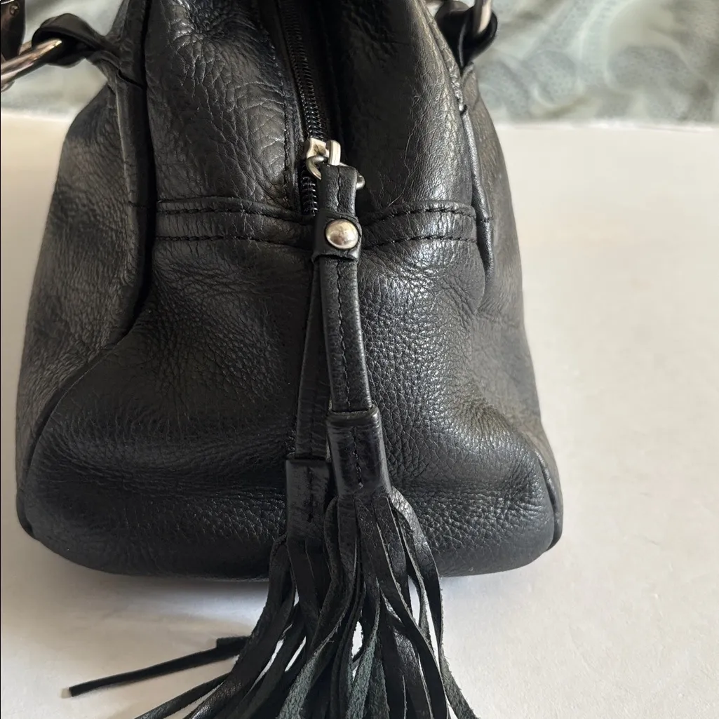 ALFANI BLACK LEATHER SHOULDER BAG DOMED SHAPE BRAIDED HANDLES SILVER ACCENTS - Image 6