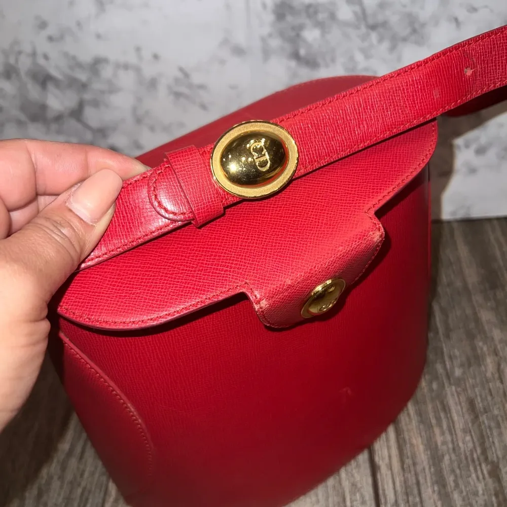 Vintage Extremely Rare Vintage Christian Dior Red Pebble Leather Tote Excellent - Image 2