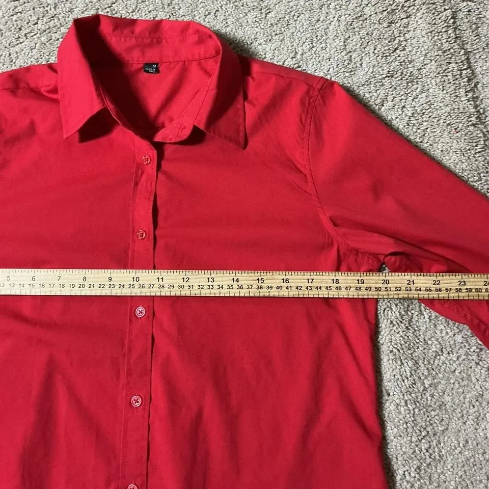 Design in Italy Womens Red Button Up Shirt Long Sleeve Luxury Size M Size M - Image 3