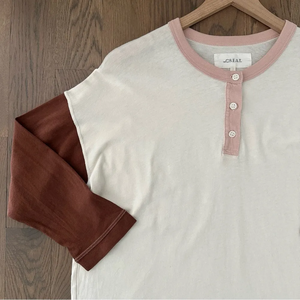 The Great The Shrunken Henley Color Block Cotton Jersey Top Cream, Pink 0 / XS - Image 5