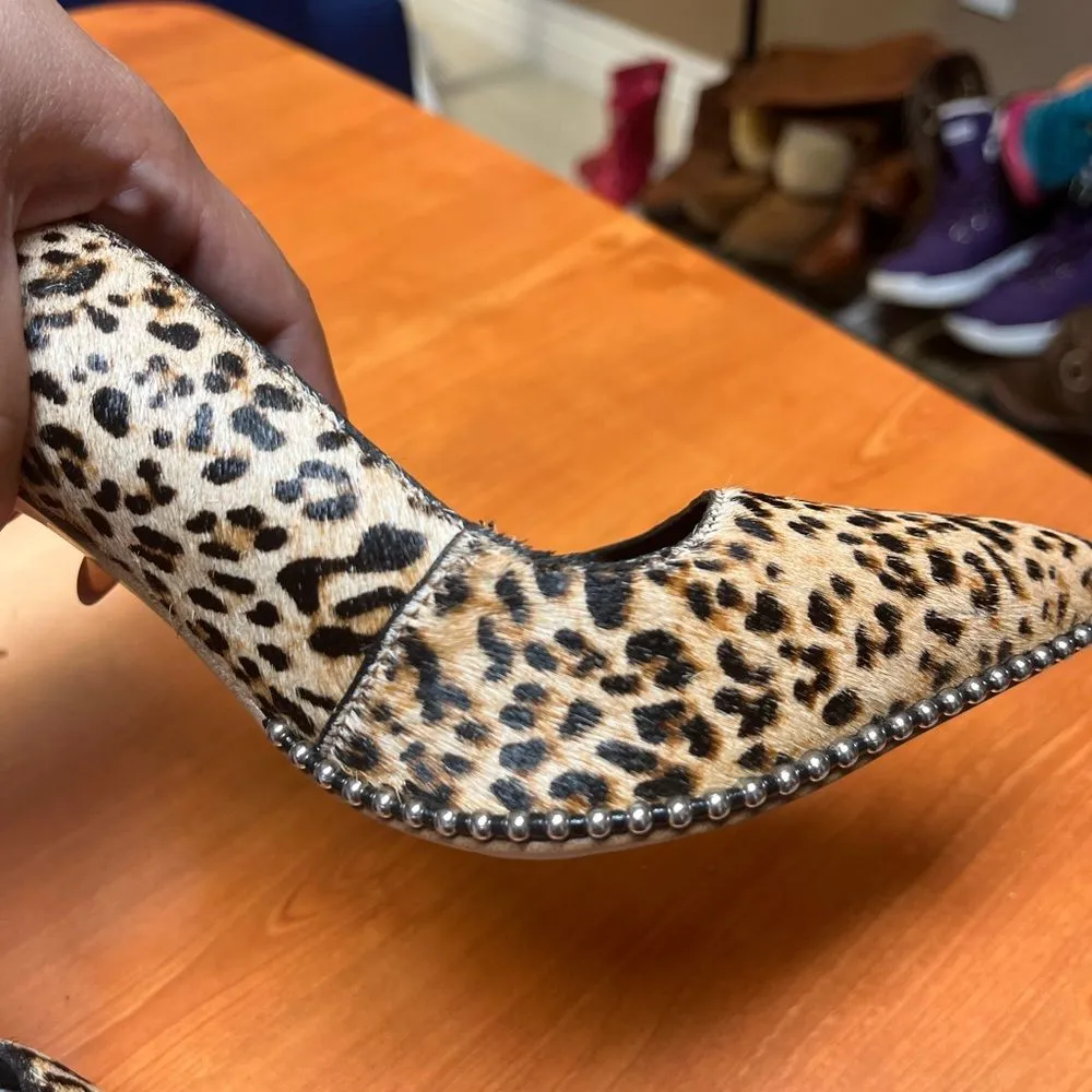 Gianni Bini Pumps Renatay Leopard‎ Calf Hair Studded Ankle Strap Heels Size 8.5M - Image 2