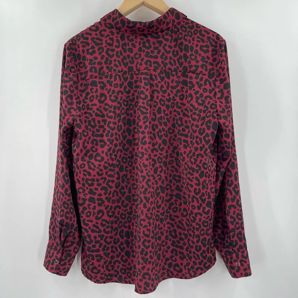 DAVID LERNER x EVEREVE Shirt Size Large Button Down Blouse Top Animal Print - Image 2