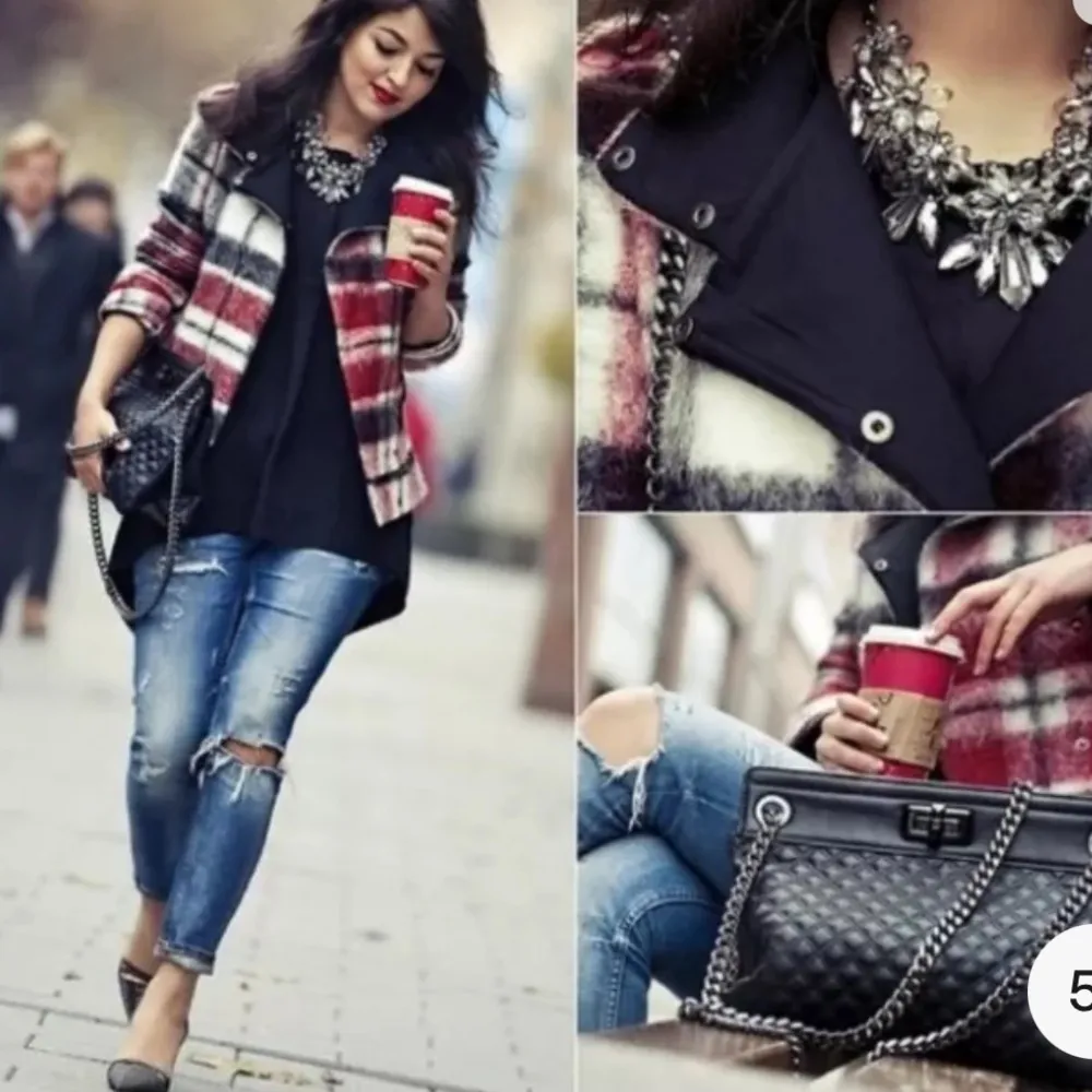 Zara Plaid Red, White, Black Wool Mohair Short Cropped Jacket Size Medium - Image 4