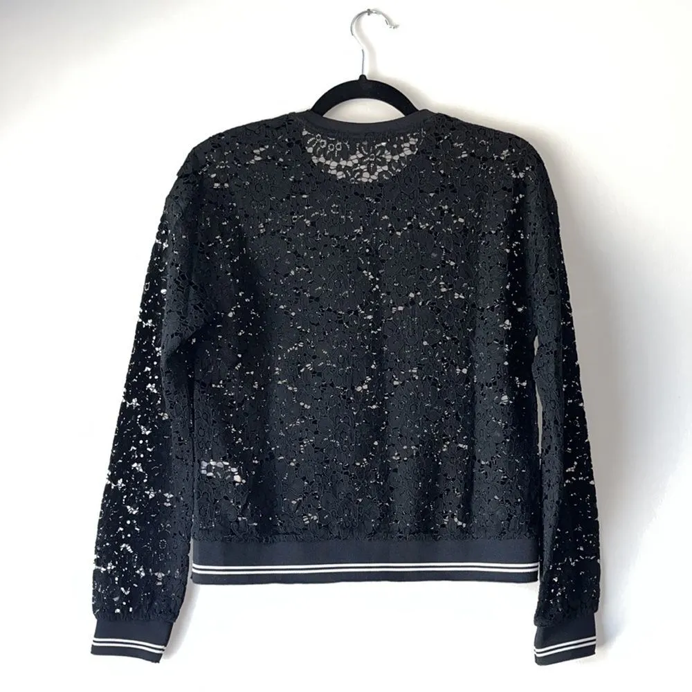 Three Dots x Anthropologie Black Sheer Floral Lace Crewneck Top Small - Image 3