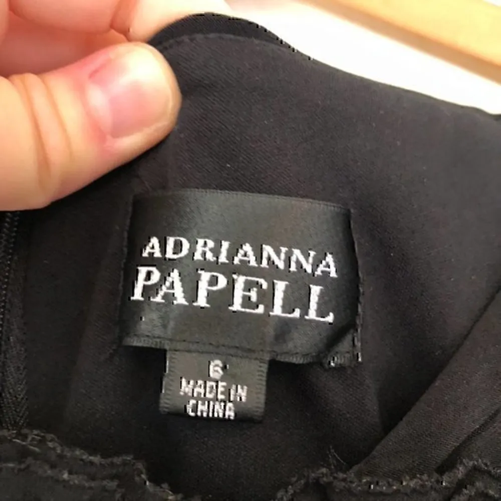 ADRIANNA PAPELL Solid Black 3D Floral Flower Appliqué Knee Length Sheath Dress 6 - Image 7