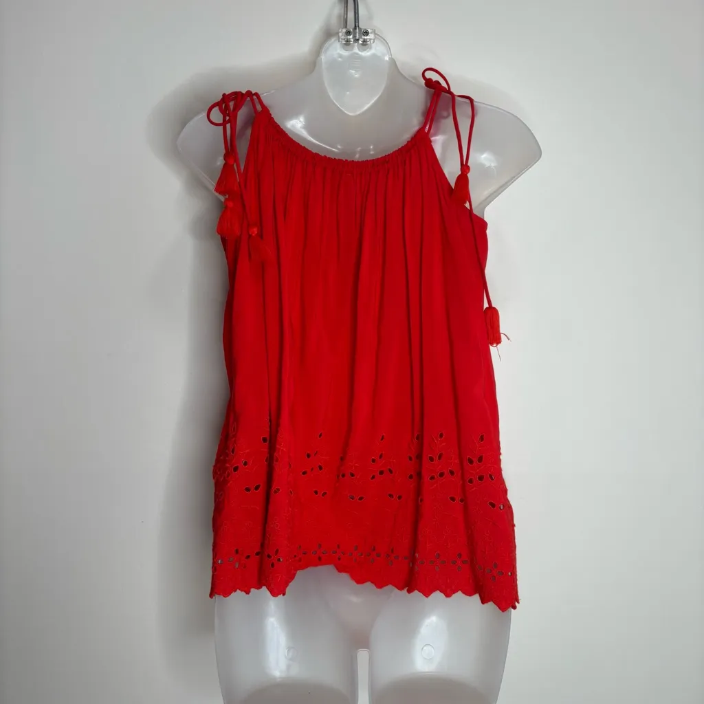 Loft red orange eyelet ruffle tank top tassels size XS summer preppy boho - Image 3