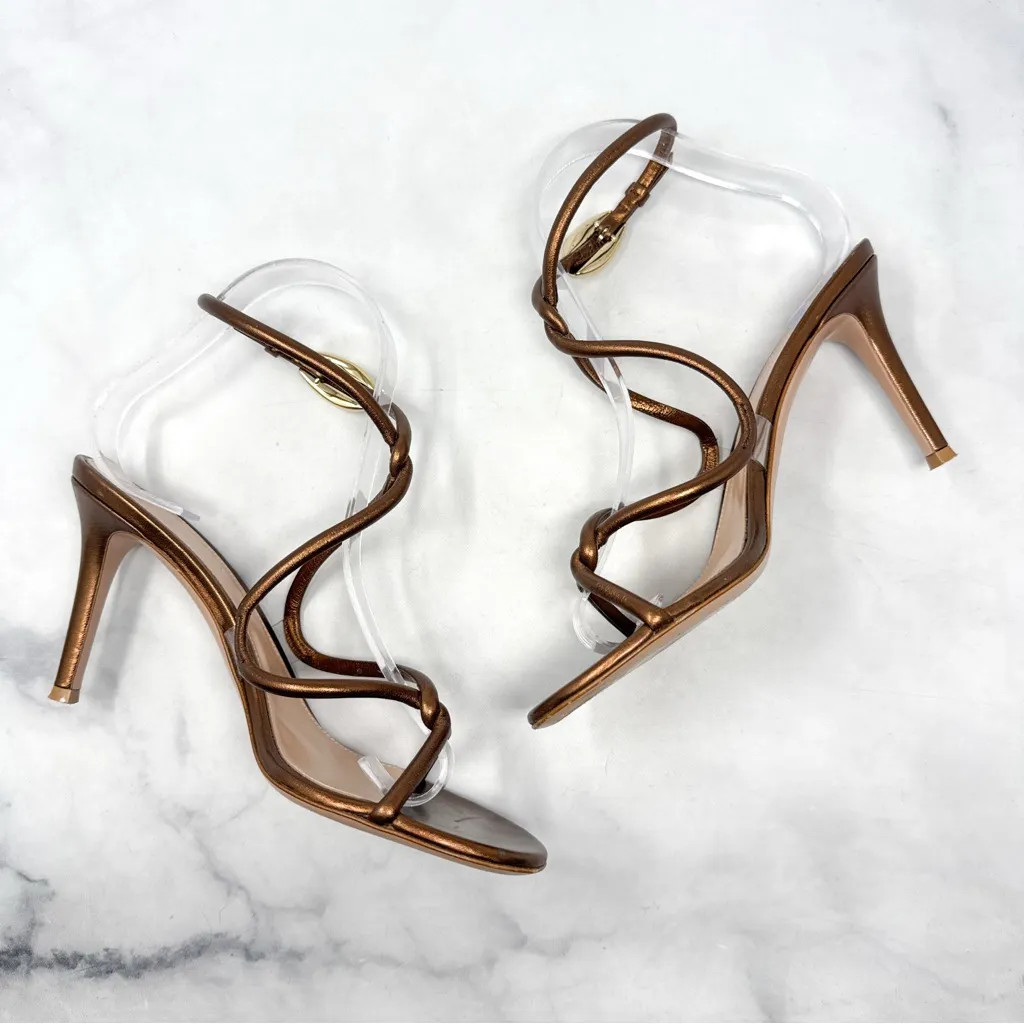 Gianvito Rossi Black Mamba 85 Strappy Sandal Heels Metallic Brown Bronze Gold - Image 6